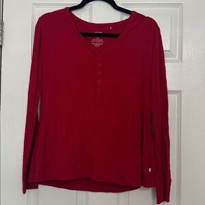 Posh Peanut Crimson Red Ribbed Women’s Long Sleeve Pajama Top – Medium
